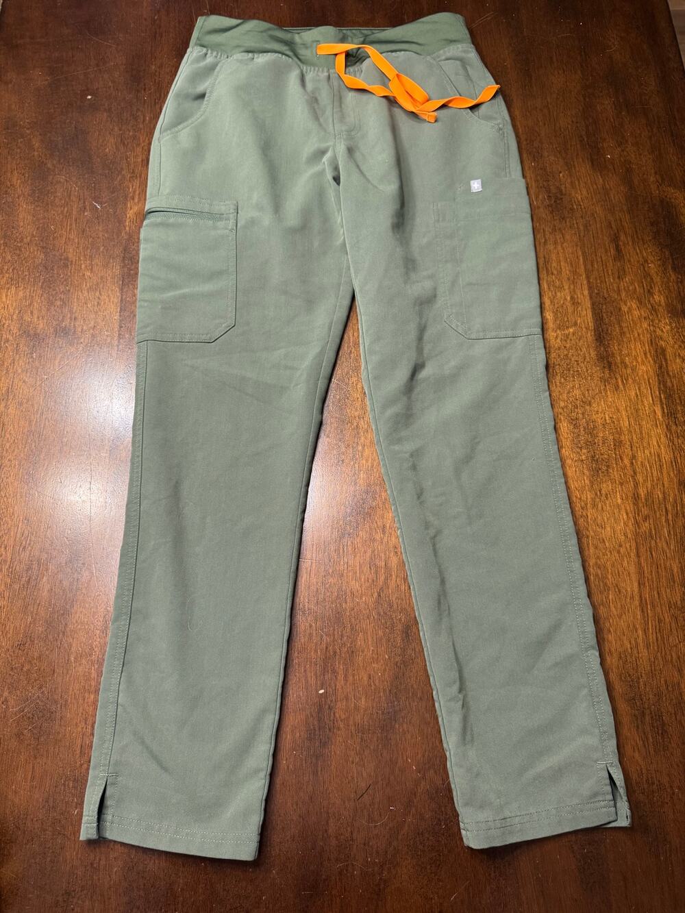 Figs Women's Olive Green Pants with Orange Drawcord